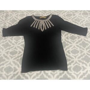 Vinizbena Black Embellished Neckline Long Sleeve Knit Top Women‎ Size S Italy